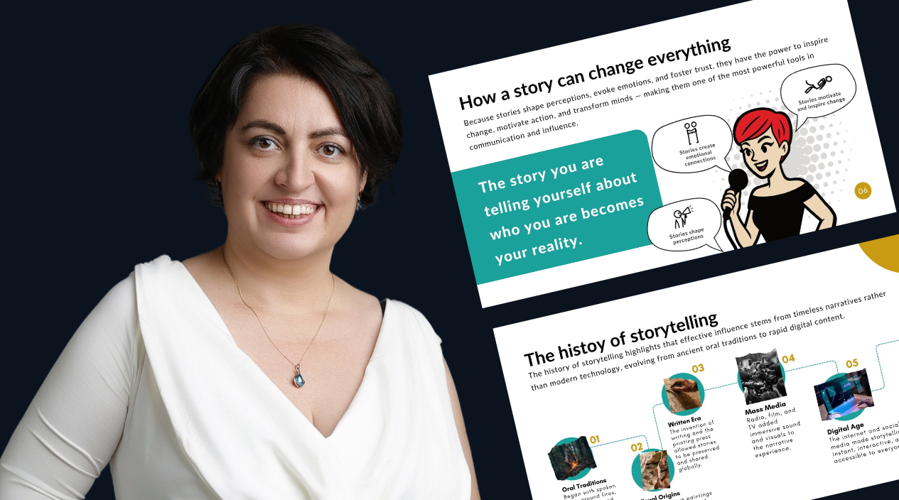 Article banner by Andreea Design illustrating how to create an authentic and compelling brand story.