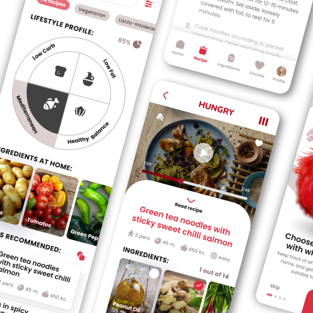App design portfolio by Andreea Design featuring a meal and lifestyle profile interface for healthy living.