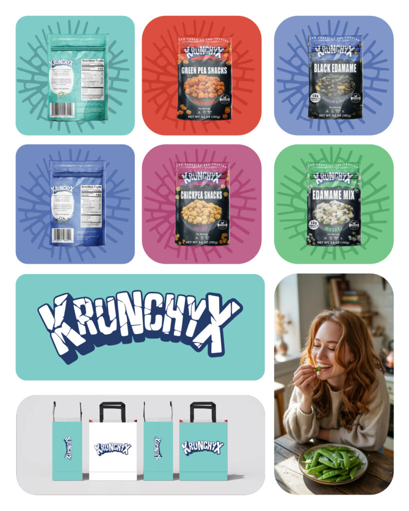 A complete brand design for a snacks brand