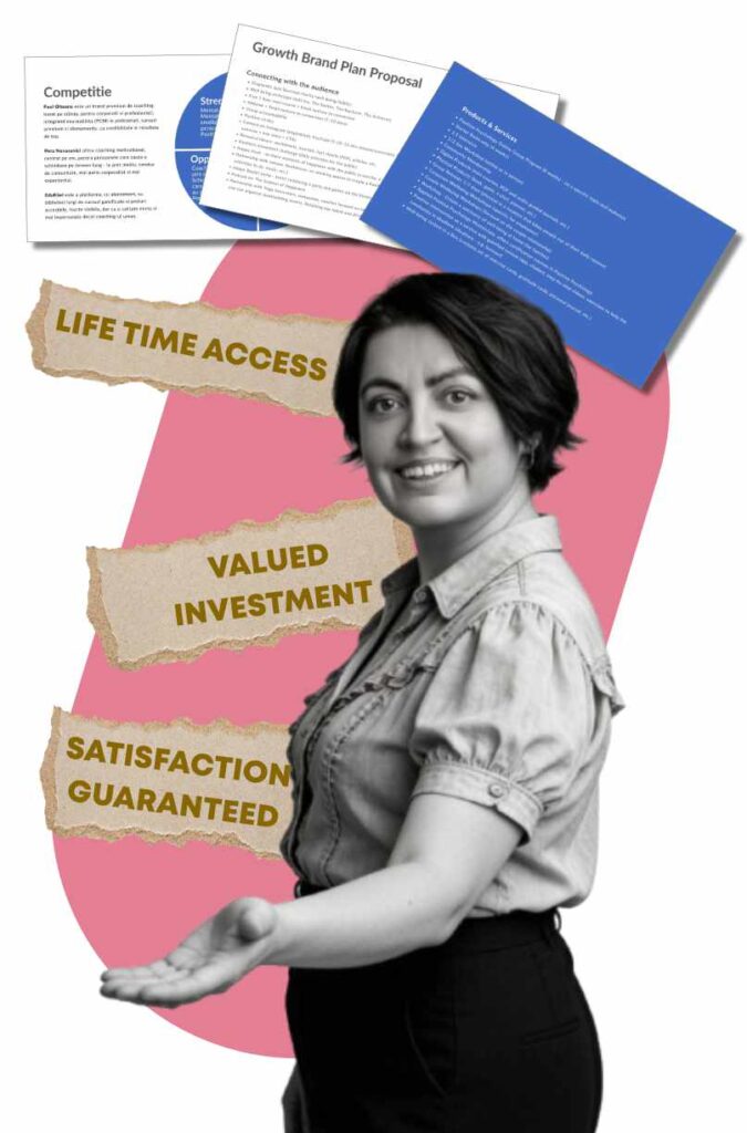 Woman exploring benefits of Brand Strategy Consultation: lifetime access, valuable investment, and satisfaction guarantee