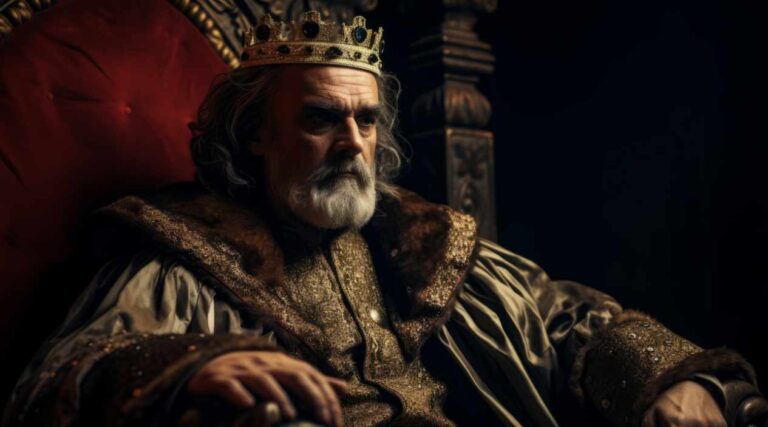 A medieval king (ruler) wearing a crown and royal cloak, symbolizing authority, leadership, and the commanding essence of the Ruler archetype.