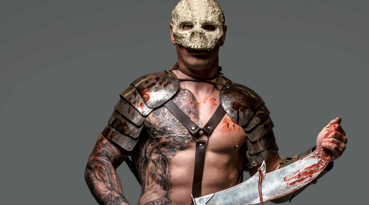 Dark evil man with sword representing the Outlaw brand archetype