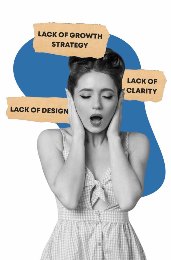 Woman suffering from headache due to unclear brand strategy, lack of professional design and logo consultation