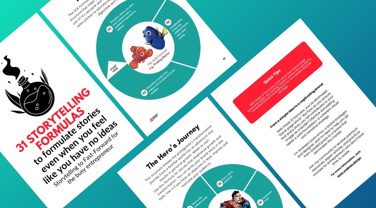 Cover of the free “31 Storytelling Formulas” guidebook available for download